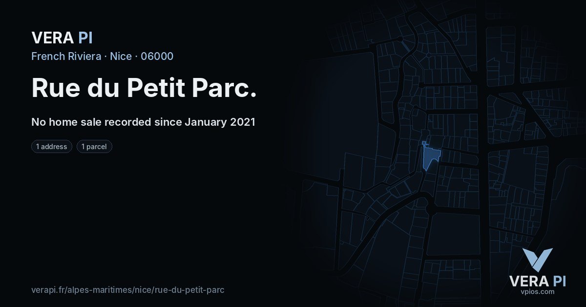 Rue du Petit Parc, Nice at night – every parcel coloured by the prices around it, the street's own parcels lit