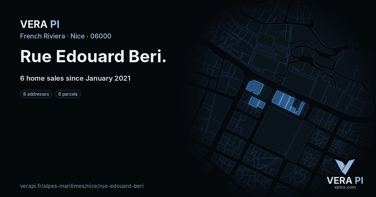 Rue Edouard Beri, Nice at night – every parcel coloured by the prices around it, the street's own parcels lit