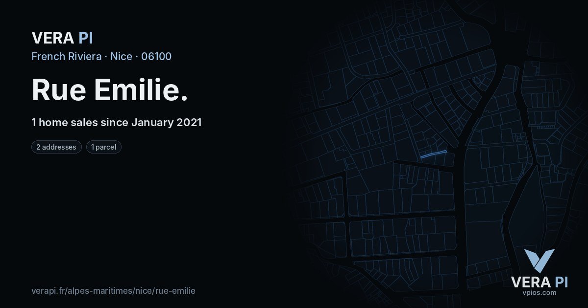 Rue Emilie, Nice at night – every parcel coloured by the prices around it, the street's own parcels lit