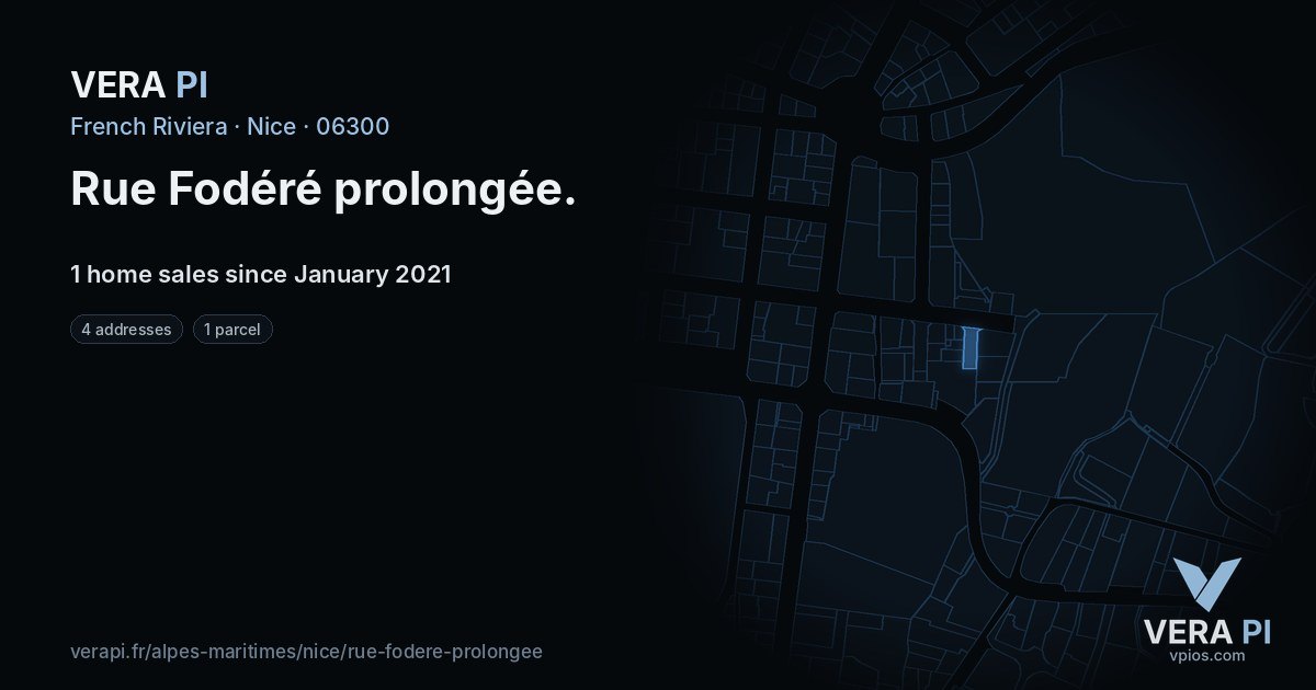 Rue Fodéré prolongée, Nice at night – every parcel coloured by the prices around it, the street's own parcels lit