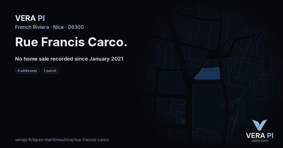 Rue Francis Carco, Nice at night – every parcel coloured by the prices around it, the street's own parcels lit