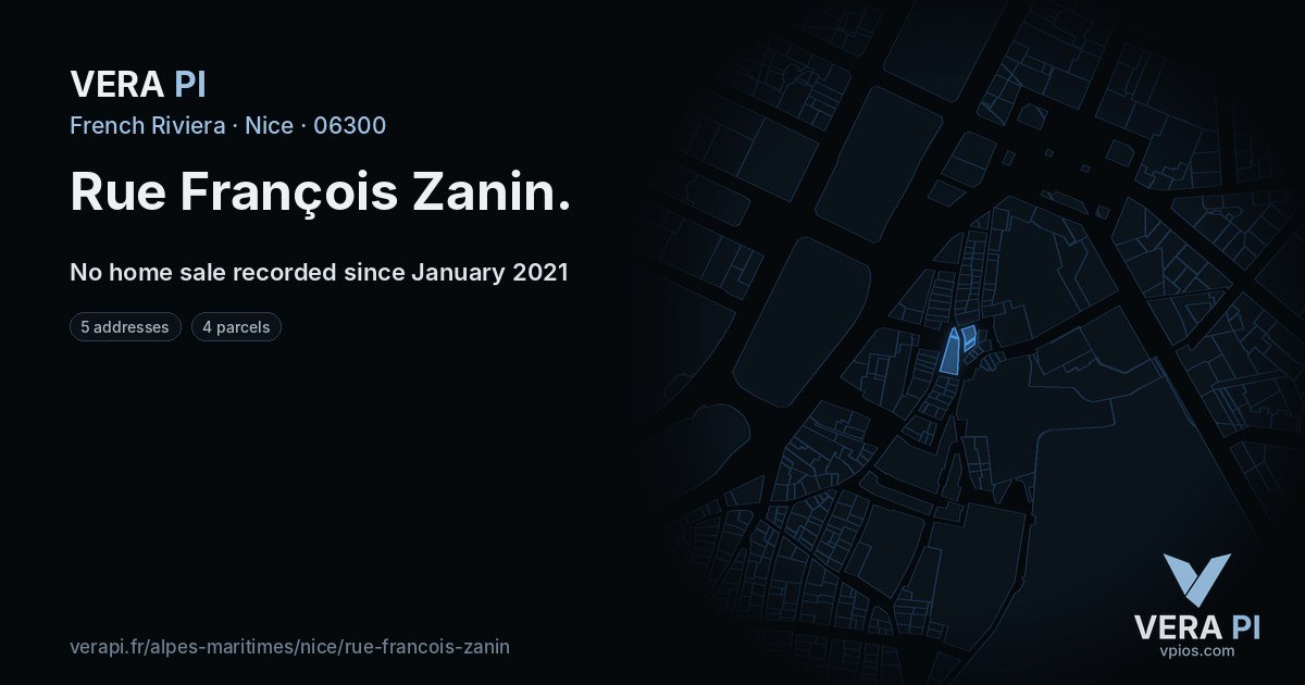 Rue François Zanin, Nice at night – every parcel coloured by the prices around it, the street's own parcels lit