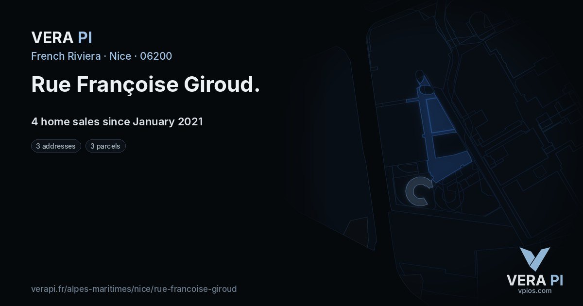 Rue Françoise Giroud, Nice at night – every parcel coloured by the prices around it, the street's own parcels lit