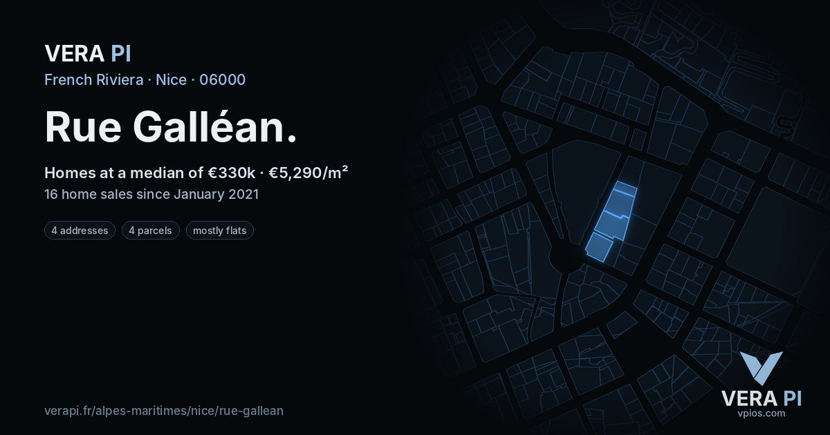 Rue Galléan, Nice at night – every parcel coloured by the prices around it, the street's own parcels lit