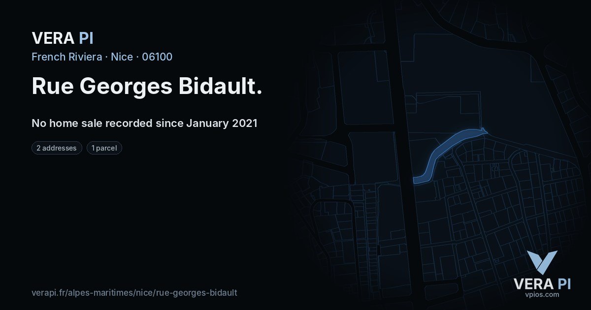Rue Georges Bidault, Nice at night – every parcel coloured by the prices around it, the street's own parcels lit
