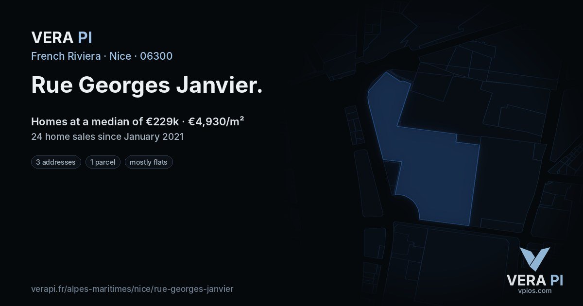 Rue Georges Janvier, Nice at night – every parcel coloured by the prices around it, the street's own parcels lit