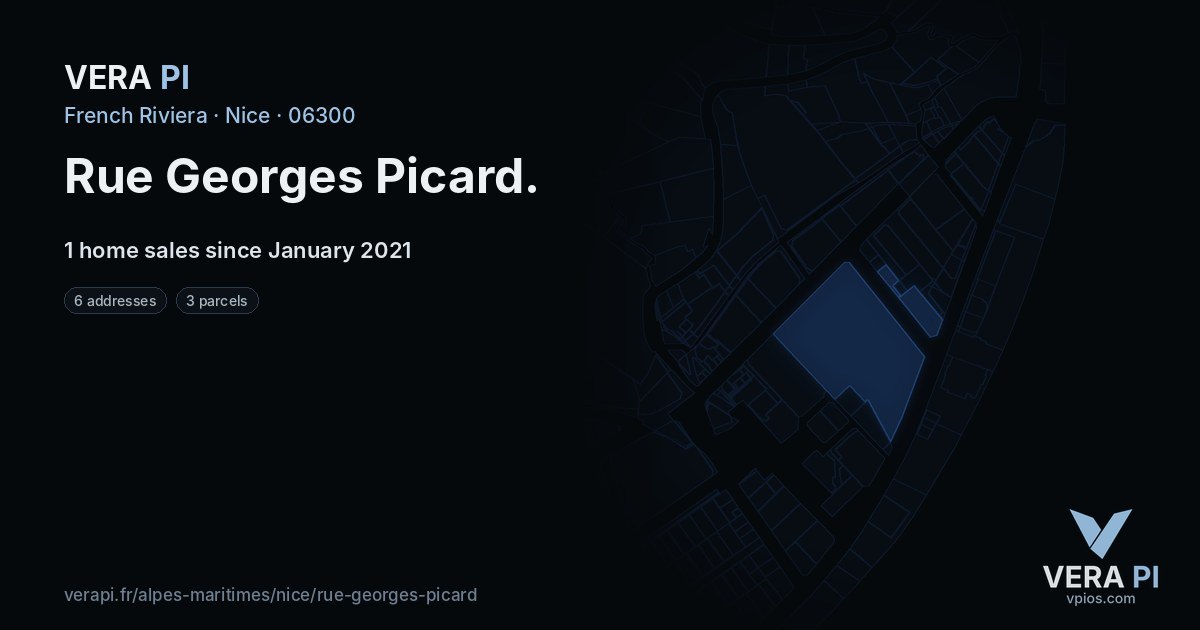 Rue Georges Picard, Nice at night – every parcel coloured by the prices around it, the street's own parcels lit