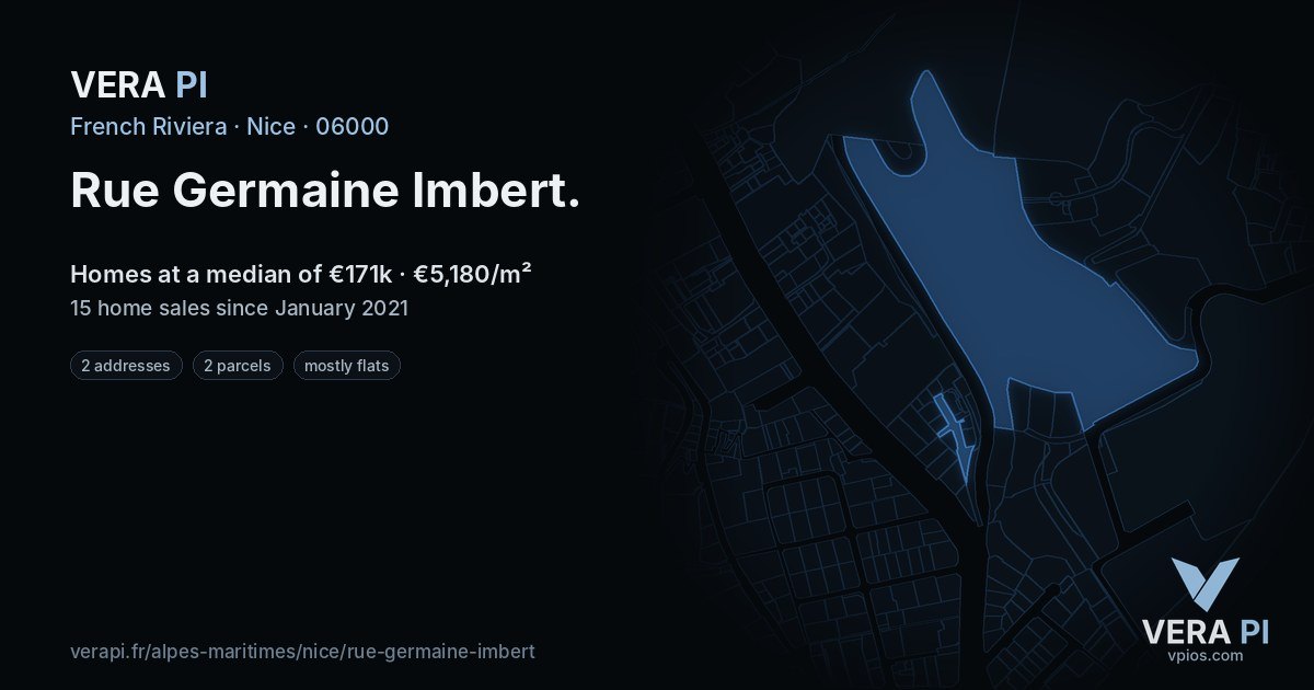 Rue Germaine Imbert, Nice at night – every parcel coloured by the prices around it, the street's own parcels lit