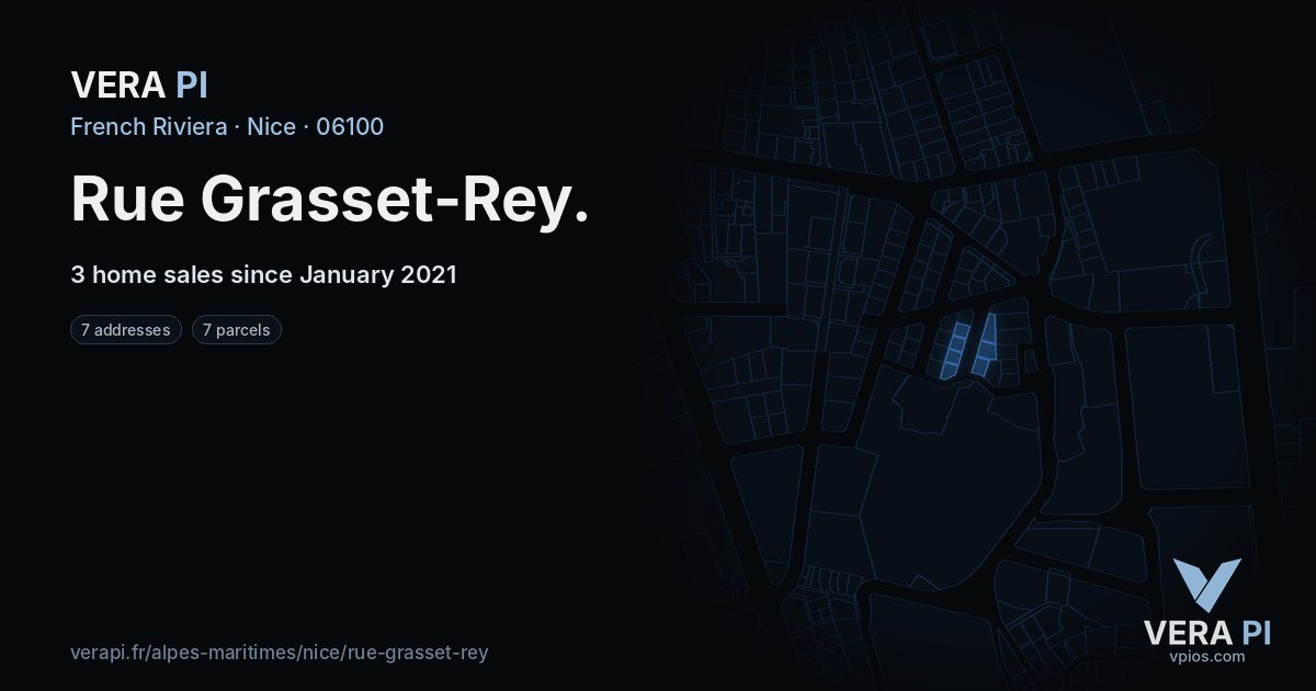 Rue Grasset-Rey, Nice at night – every parcel coloured by the prices around it, the street's own parcels lit