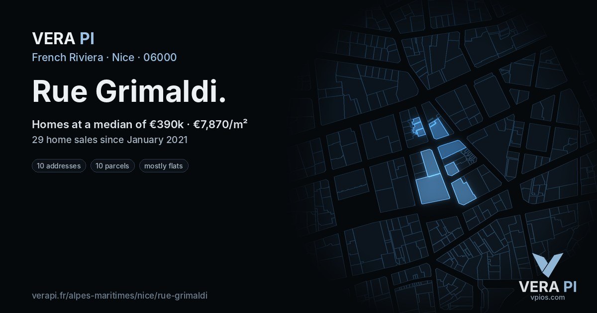 Rue Grimaldi, Nice at night – every parcel coloured by the prices around it, the street's own parcels lit