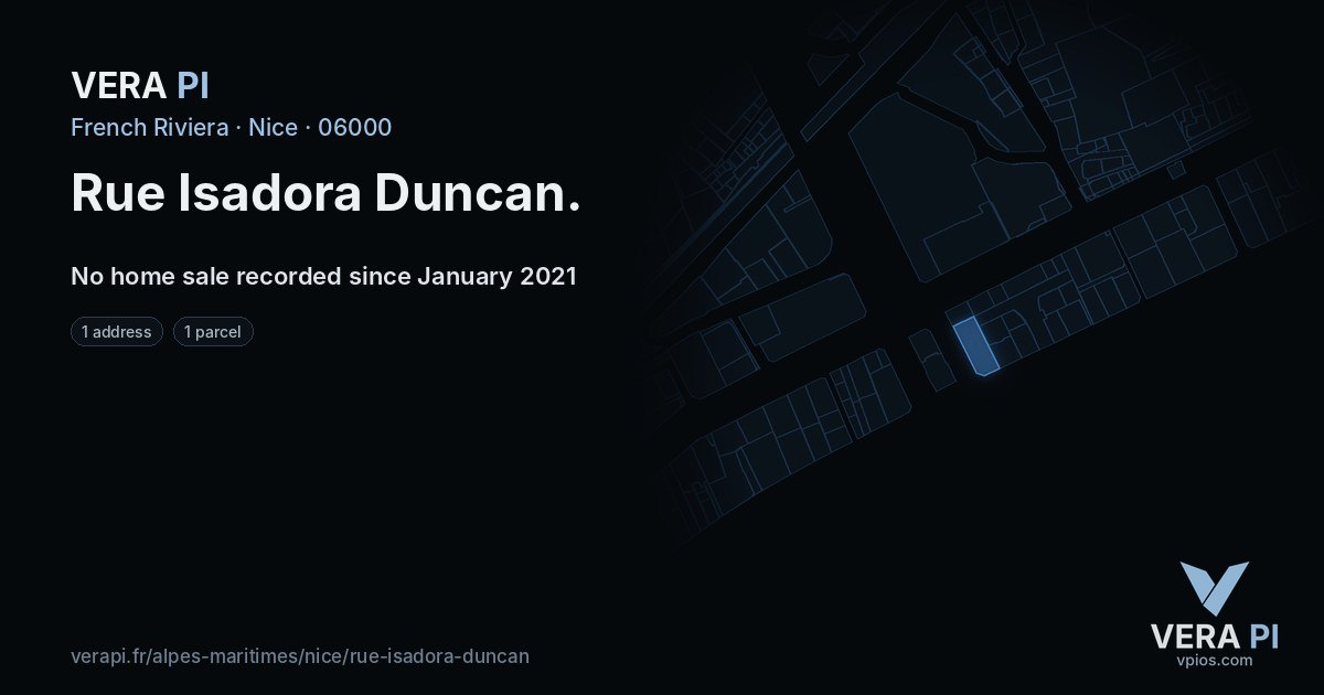Rue Isadora Duncan, Nice at night – every parcel coloured by the prices around it, the street's own parcels lit