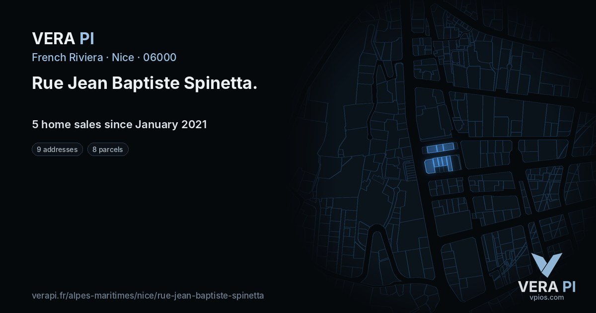Rue Jean Baptiste Spinetta, Nice at night – every parcel coloured by the prices around it, the street's own parcels lit