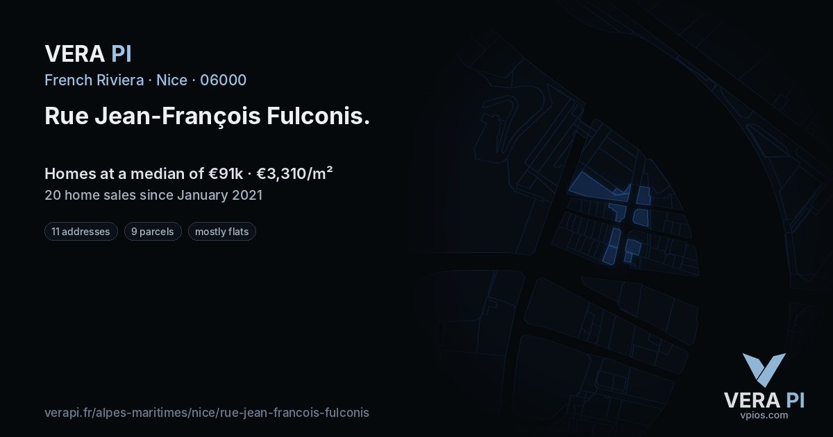 Rue Jean-François Fulconis, Nice at night – every parcel coloured by the prices around it, the street's own parcels lit