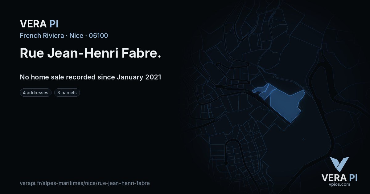 Rue Jean-Henri Fabre, Nice at night – every parcel coloured by the prices around it, the street's own parcels lit