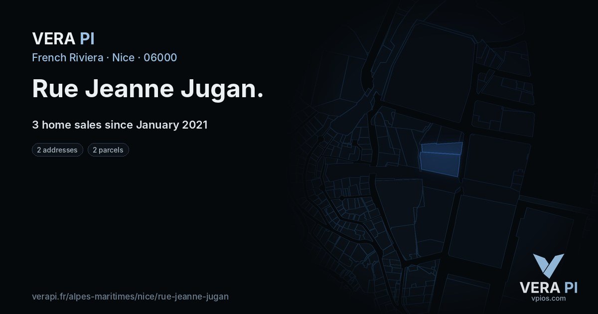 Rue Jeanne Jugan, Nice at night – every parcel coloured by the prices around it, the street's own parcels lit