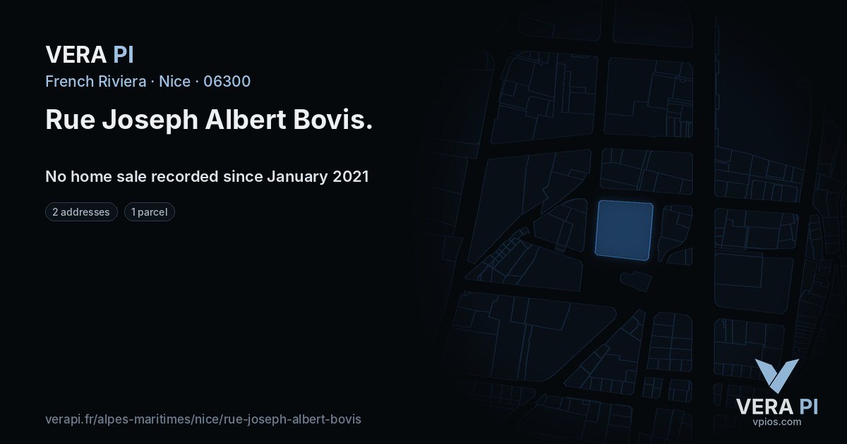 Rue Joseph Albert Bovis, Nice at night – every parcel coloured by the prices around it, the street's own parcels lit