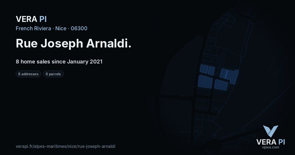 Rue Joseph Arnaldi, Nice at night – every parcel coloured by the prices around it, the street's own parcels lit
