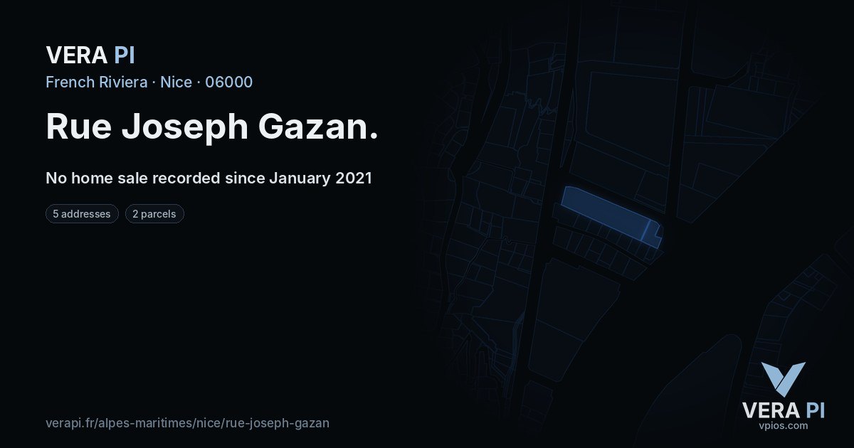 Rue Joseph Gazan, Nice at night – every parcel coloured by the prices around it, the street's own parcels lit