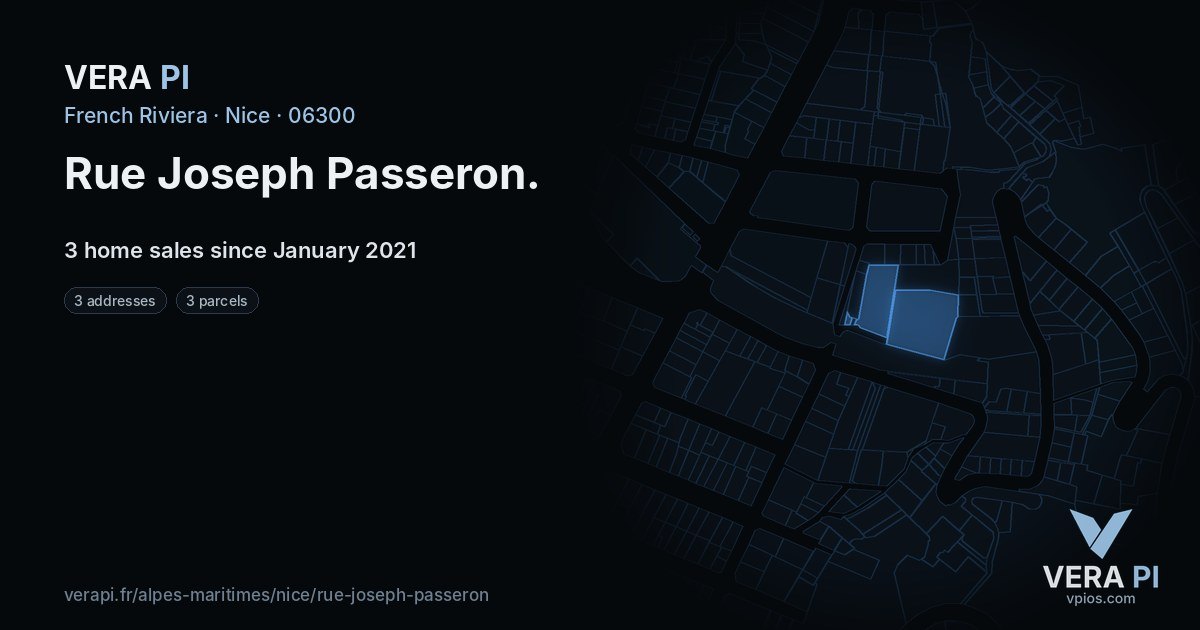 Rue Joseph Passeron, Nice at night – every parcel coloured by the prices around it, the street's own parcels lit
