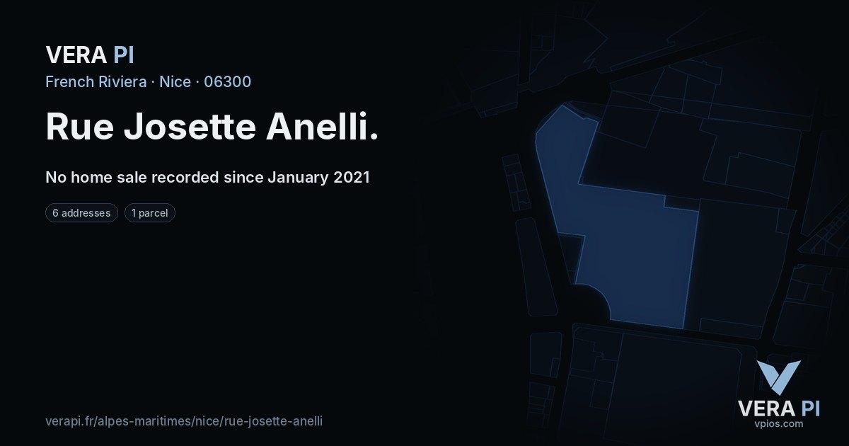Rue Josette Anelli, Nice at night – every parcel coloured by the prices around it, the street's own parcels lit