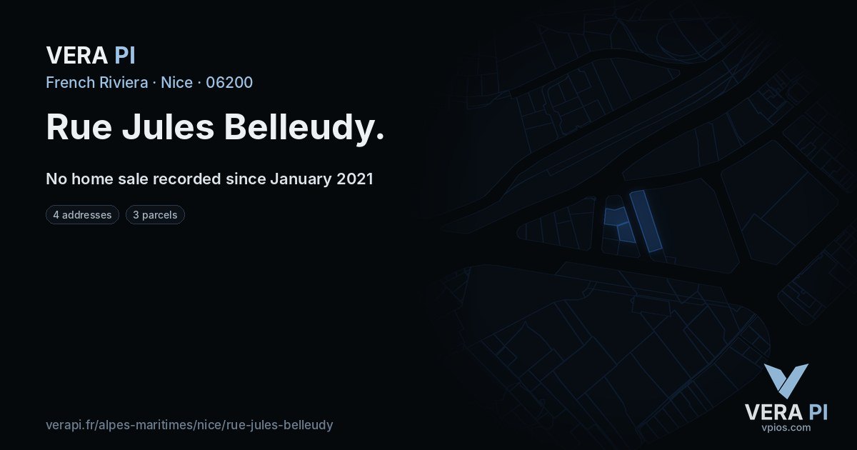 Rue Jules Belleudy, Nice at night – every parcel coloured by the prices around it, the street's own parcels lit
