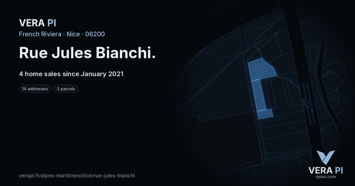 Rue Jules Bianchi, Nice at night – every parcel coloured by the prices around it, the street's own parcels lit