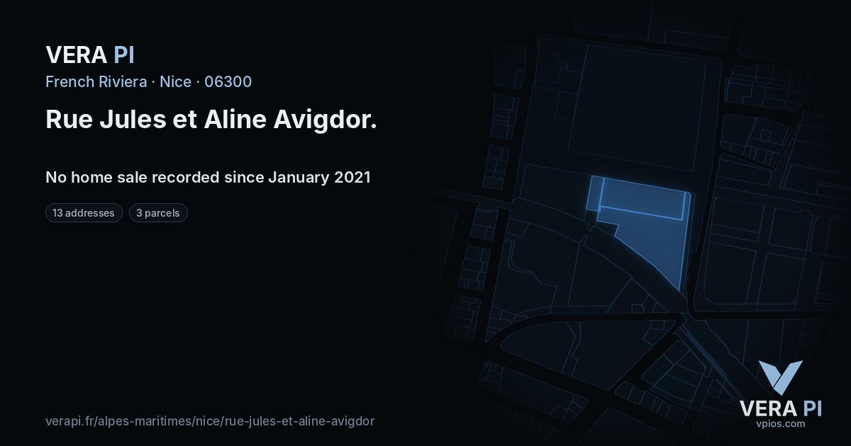 Rue Jules et Aline Avigdor, Nice at night – every parcel coloured by the prices around it, the street's own parcels lit