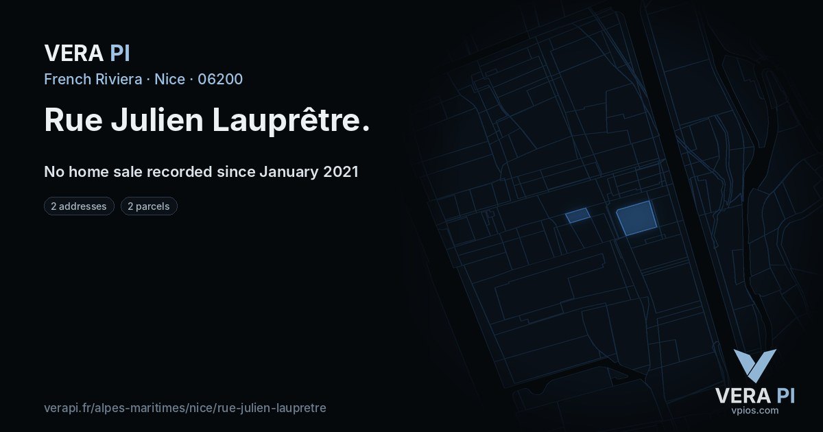 Rue Julien Lauprêtre, Nice at night – every parcel coloured by the prices around it, the street's own parcels lit