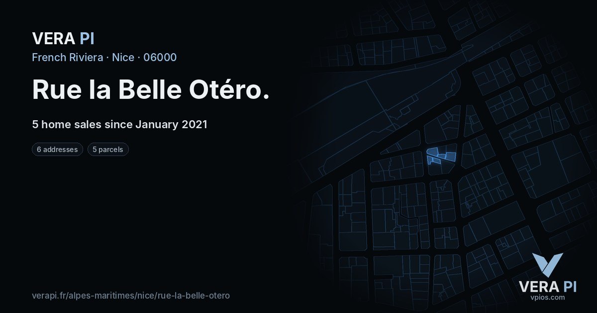 Rue la Belle Otéro, Nice at night – every parcel coloured by the prices around it, the street's own parcels lit