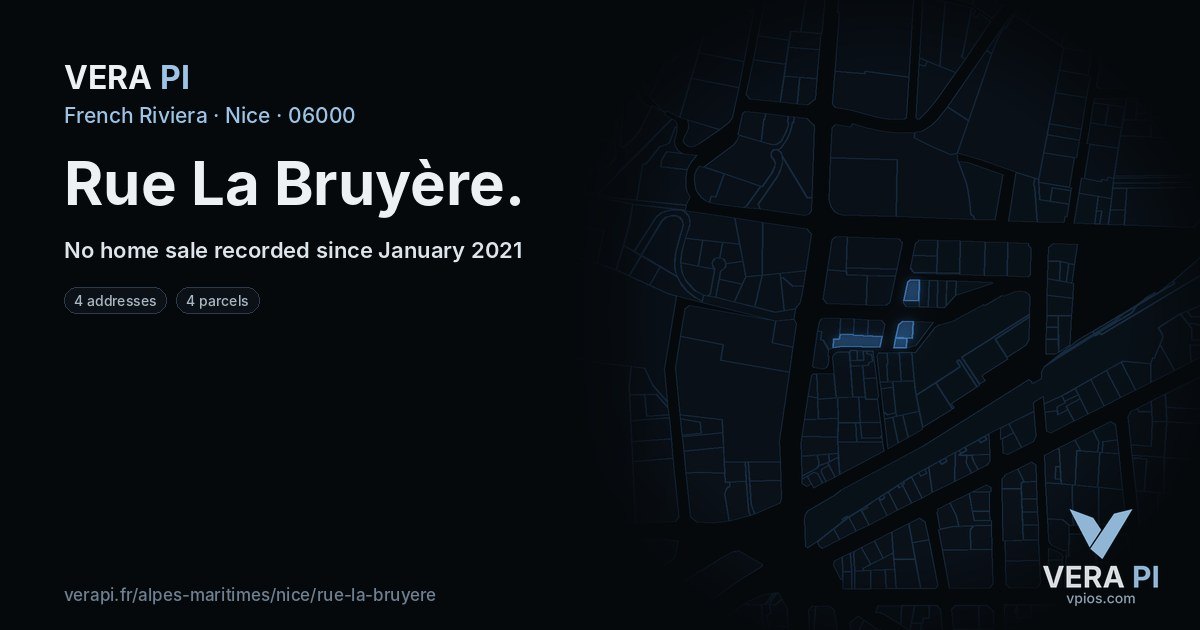 Rue La Bruyère, Nice at night – every parcel coloured by the prices around it, the street's own parcels lit