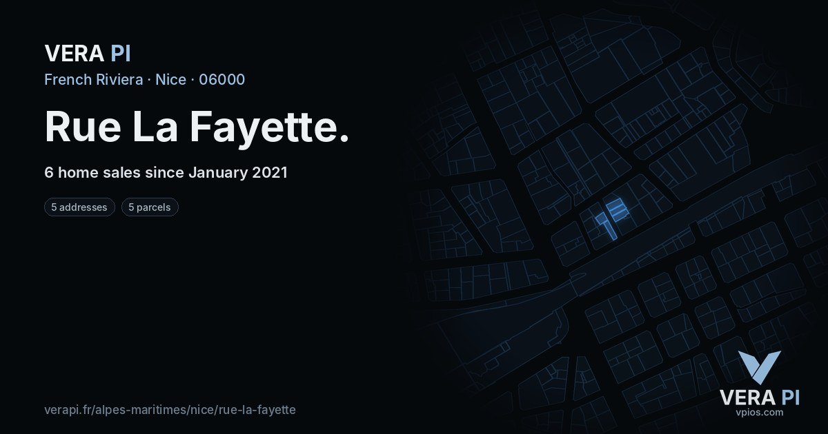 Rue La Fayette, Nice at night – every parcel coloured by the prices around it, the street's own parcels lit