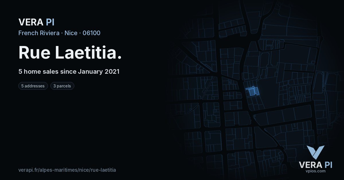 Rue Laetitia, Nice at night – every parcel coloured by the prices around it, the street's own parcels lit