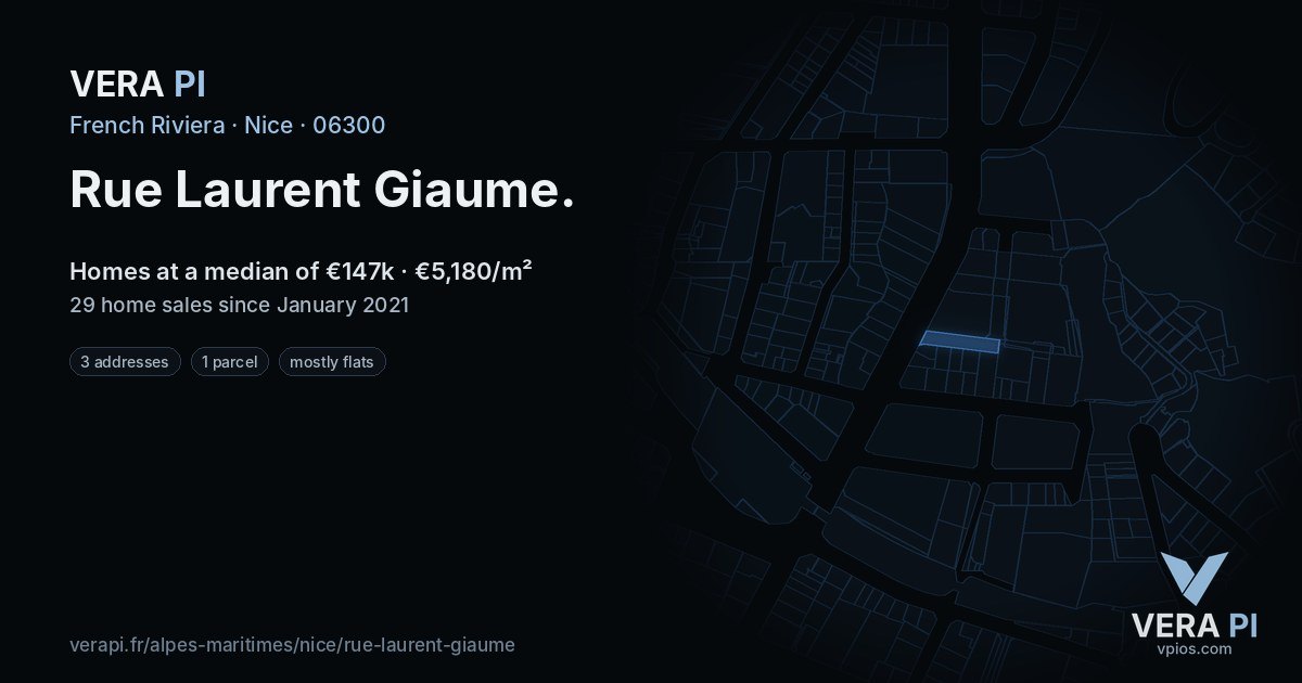 Rue Laurent Giaume, Nice at night – every parcel coloured by the prices around it, the street's own parcels lit
