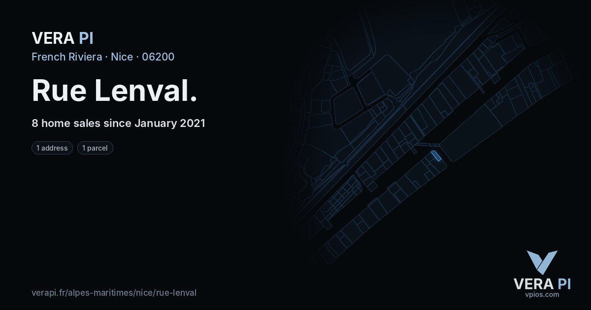 Rue Lenval, Nice at night – every parcel coloured by the prices around it, the street's own parcels lit