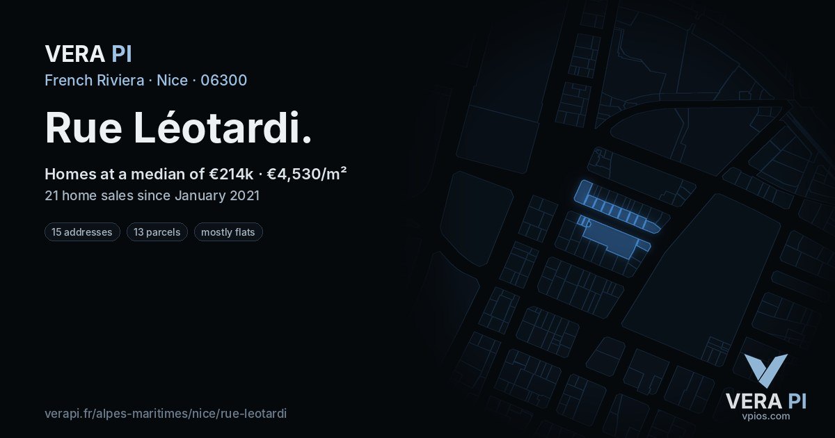 Rue Léotardi, Nice at night – every parcel coloured by the prices around it, the street's own parcels lit