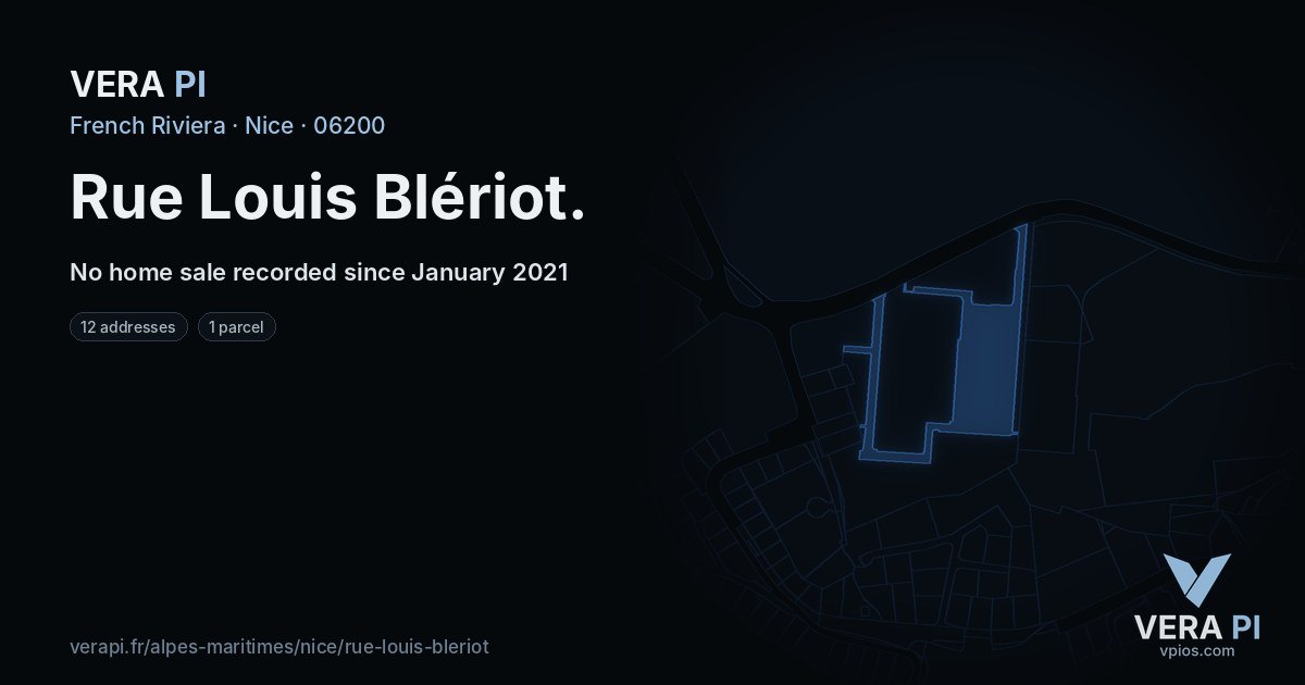 Rue Louis Blériot, Nice at night – every parcel coloured by the prices around it, the street's own parcels lit