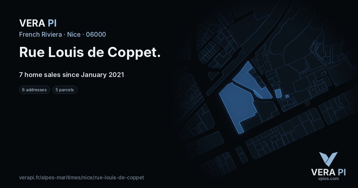 Rue Louis de Coppet, Nice at night – every parcel coloured by the prices around it, the street's own parcels lit
