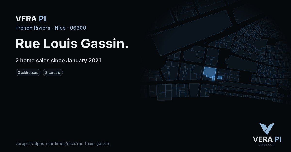 Rue Louis Gassin, Nice at night – every parcel coloured by the prices around it, the street's own parcels lit