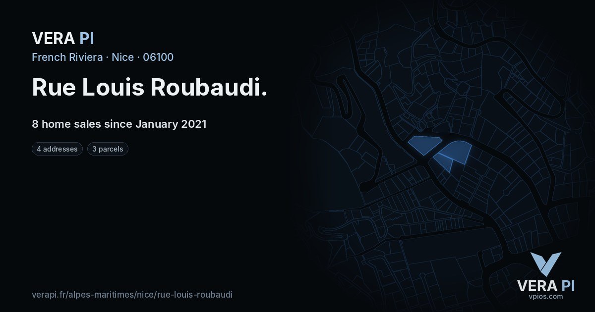 Rue Louis Roubaudi, Nice at night – every parcel coloured by the prices around it, the street's own parcels lit