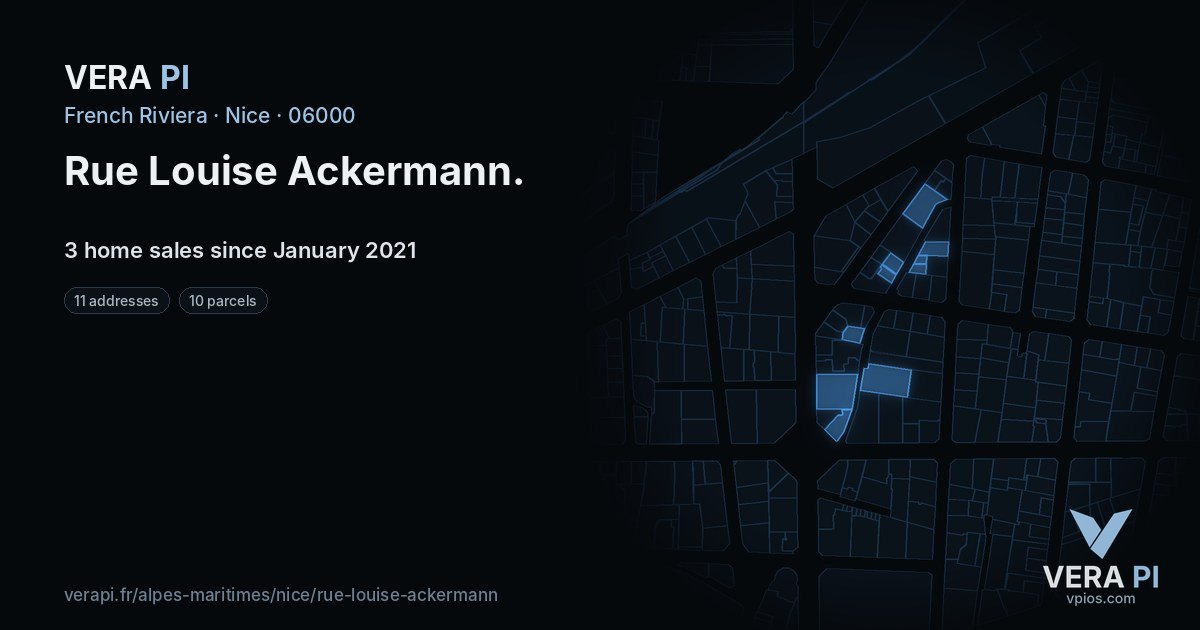 Rue Louise Ackermann, Nice at night – every parcel coloured by the prices around it, the street's own parcels lit