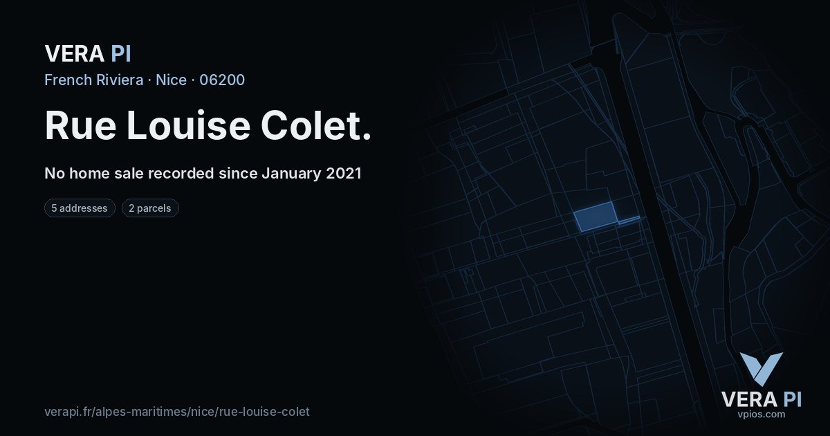 Rue Louise Colet, Nice at night – every parcel coloured by the prices around it, the street's own parcels lit