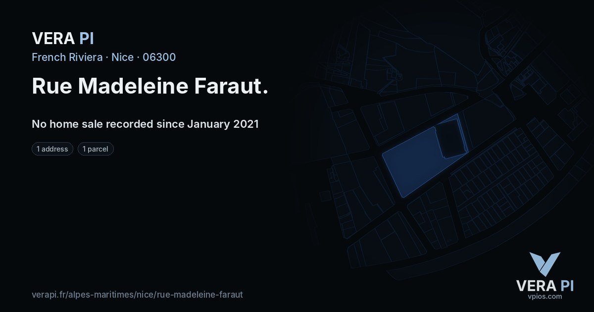 Rue Madeleine Faraut, Nice at night – every parcel coloured by the prices around it, the street's own parcels lit