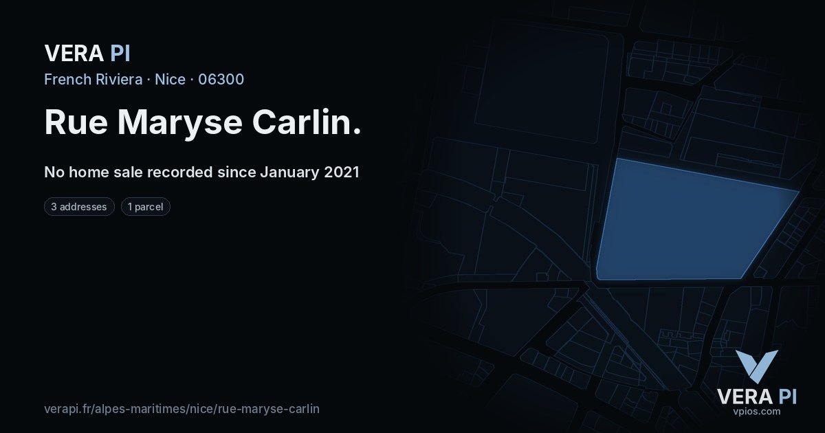 Rue Maryse Carlin, Nice at night – every parcel coloured by the prices around it, the street's own parcels lit