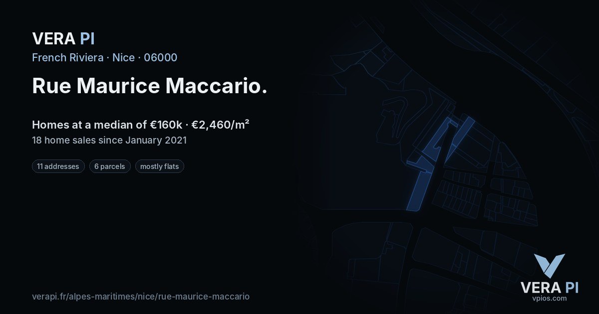 Rue Maurice Maccario, Nice at night – every parcel coloured by the prices around it, the street's own parcels lit