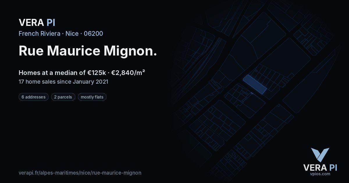 Rue Maurice Mignon, Nice at night – every parcel coloured by the prices around it, the street's own parcels lit