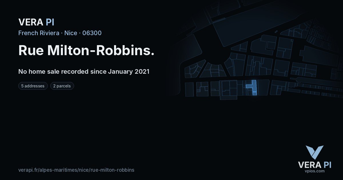 Rue Milton-Robbins, Nice at night – every parcel coloured by the prices around it, the street's own parcels lit