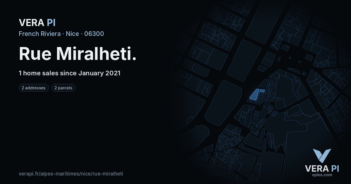 Rue Miralheti, Nice at night – every parcel coloured by the prices around it, the street's own parcels lit