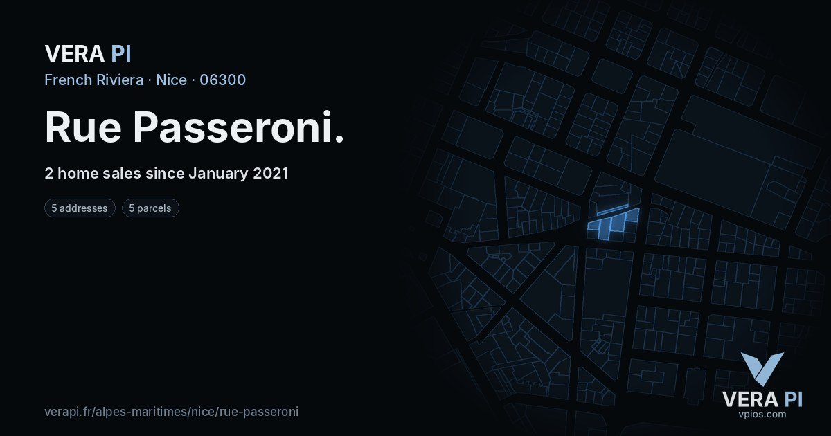 Rue Passeroni, Nice at night – every parcel coloured by the prices around it, the street's own parcels lit