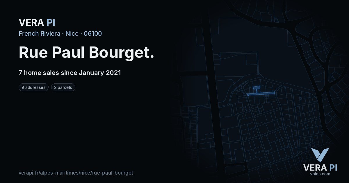 Rue Paul Bourget, Nice at night – every parcel coloured by the prices around it, the street's own parcels lit