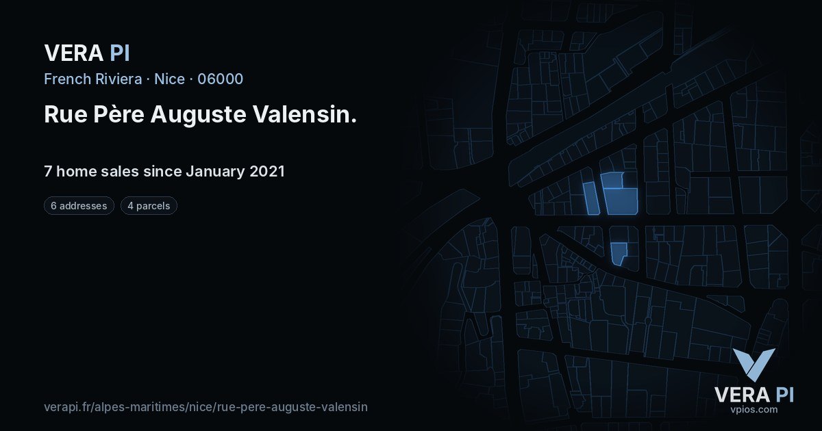 Rue Père Auguste Valensin, Nice at night – every parcel coloured by the prices around it, the street's own parcels lit